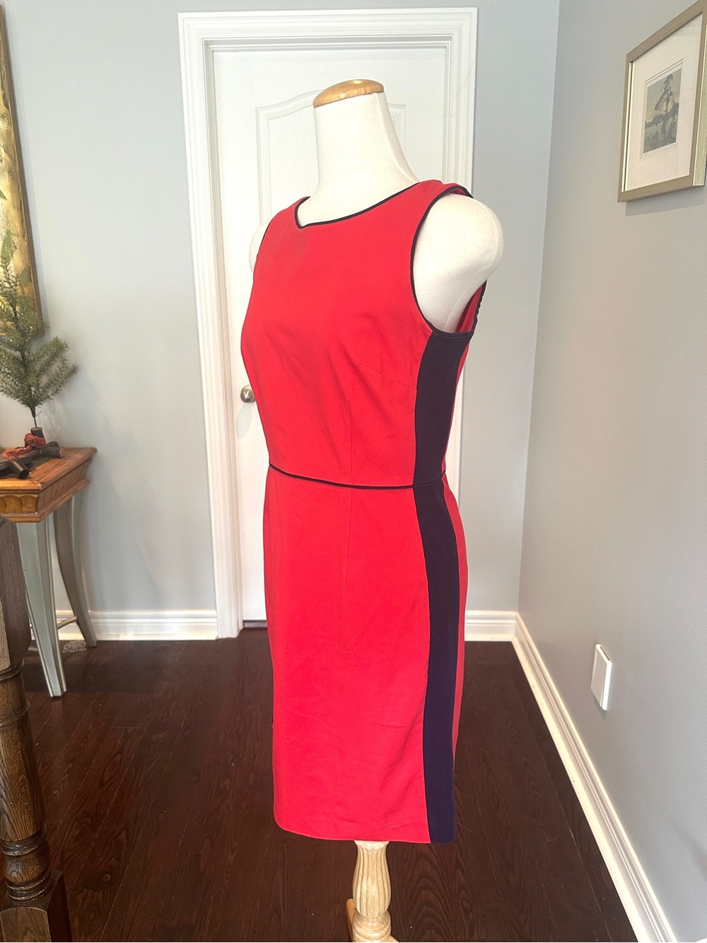 Tommy Hilfiger Red Sheath Dress with Navy Blue Side Panels - Size 6 - Picture 2 of 11
